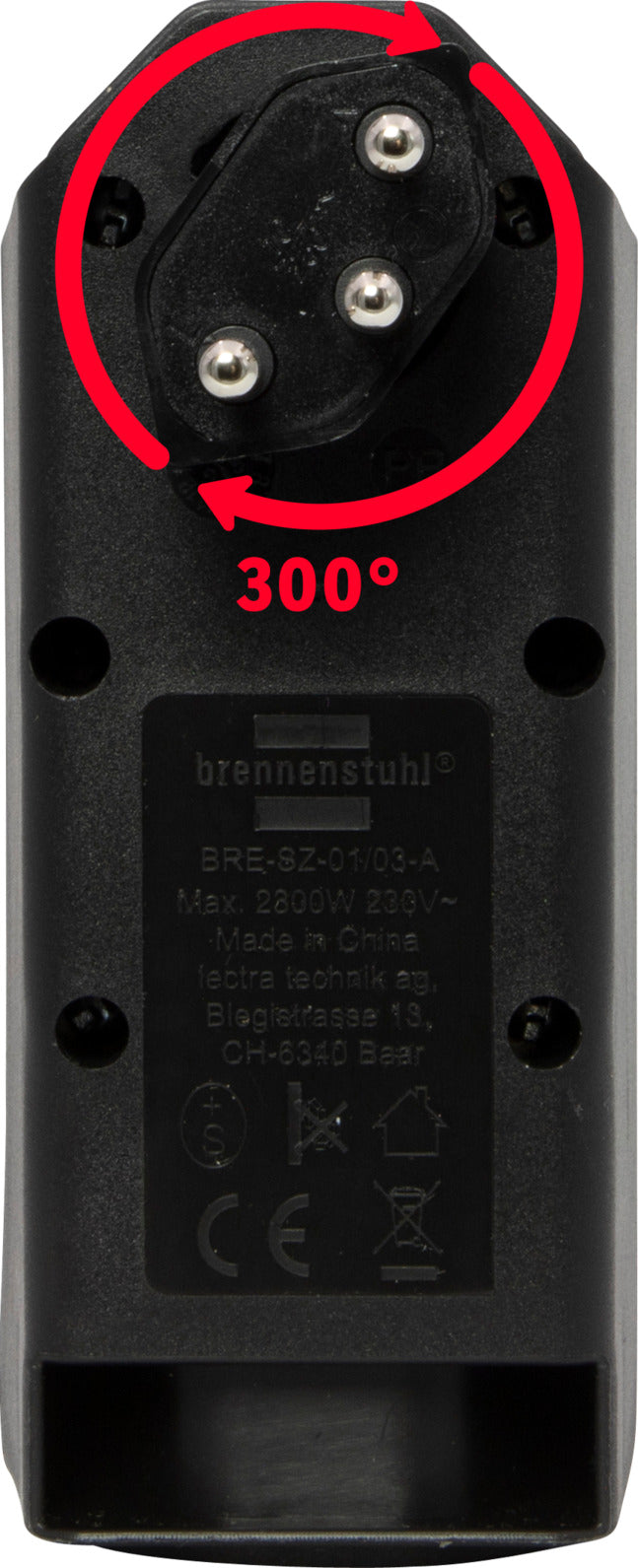 cleverLINE Abzweigstecker 2+1 fach schwarz, drehbar bis 300° mit Aufhänger *CH* 
 - Produktansicht