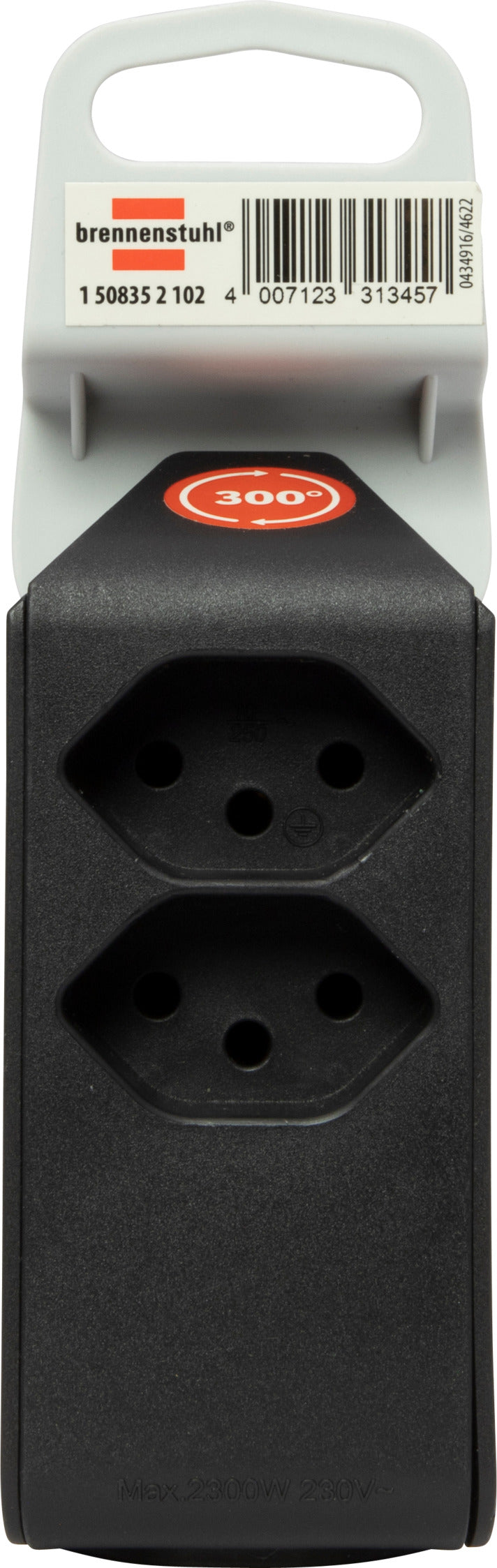 cleverLINE Abzweigstecker 2+1 fach schwarz, drehbar bis 300° mit Aufhänger *CH* 
 - Produktansicht
