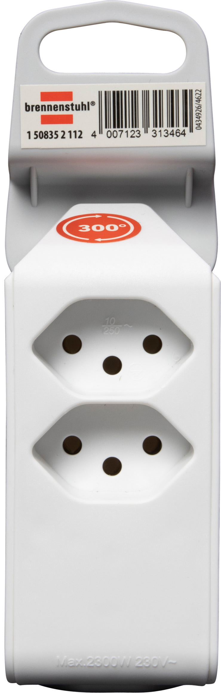 cleverLINE Abzweigstecker 2+1 fach weiss, drehbar bis 300° mit Aufhänger *CH* 
 - Produktansicht