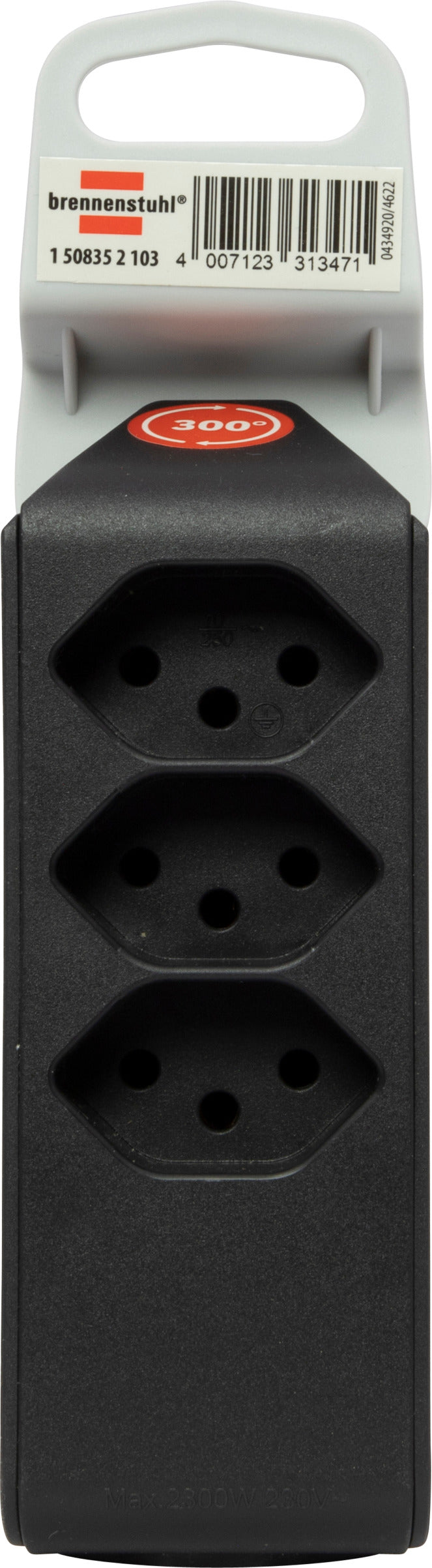 cleverLINE Abzweigstecker 3+1 fach schwarz, drehbar bis 300° mit Aufhänger *CH* 

 - Produktansicht