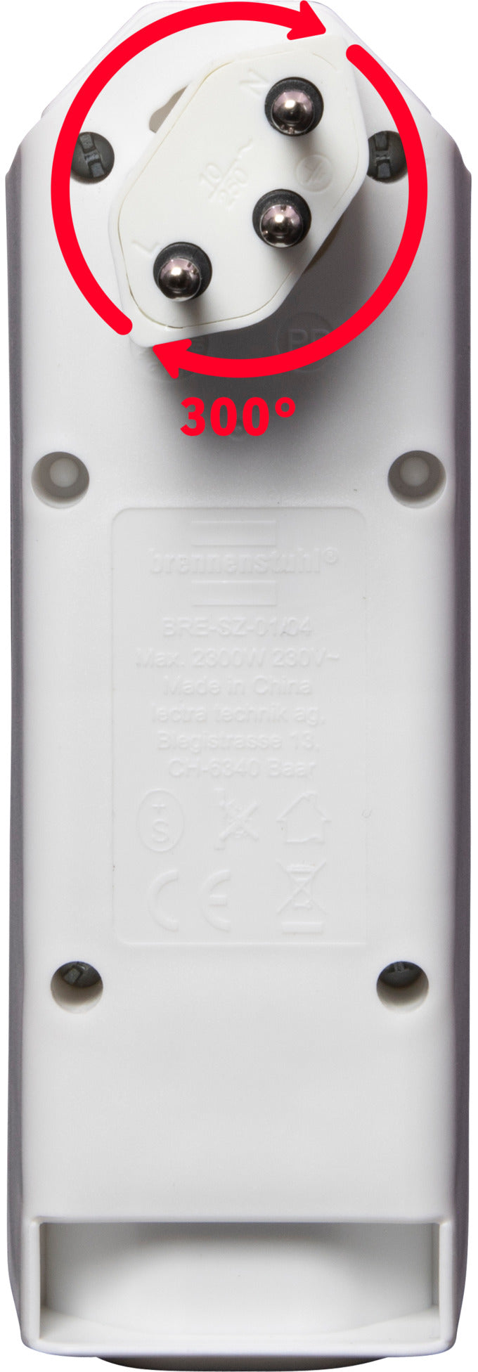 cleverLINE Abzweigstecker 3+1 fach weiss, drehbar bis 300° mit Aufhänger *CH* 

 - Produktansicht