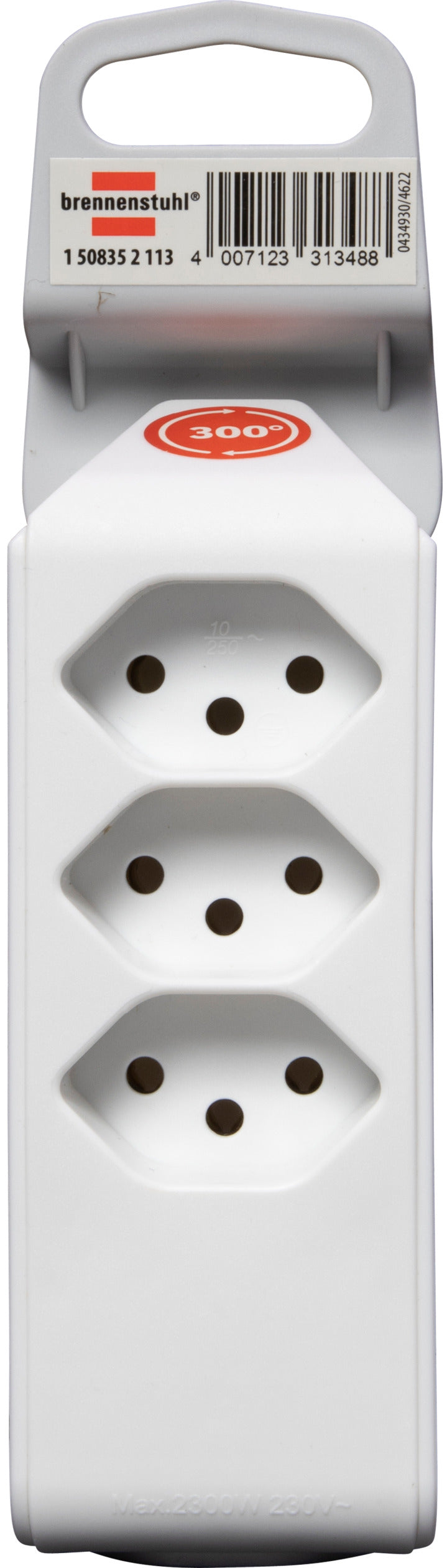 cleverLINE Abzweigstecker 3+1 fach weiss, drehbar bis 300° mit Aufhänger *CH* 

 - Produktansicht