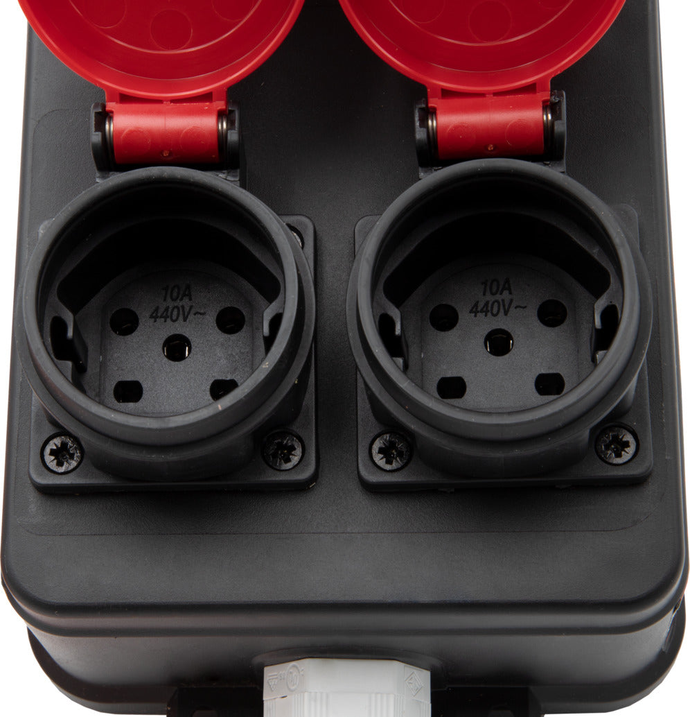 Portabler Stromverteiler BSV P T15/5 400V/10A, 6x T15 Steckdosen, Stecker T15, Kabel 2m N07V3V3 5G1.5 orange *CH* - Produktansicht