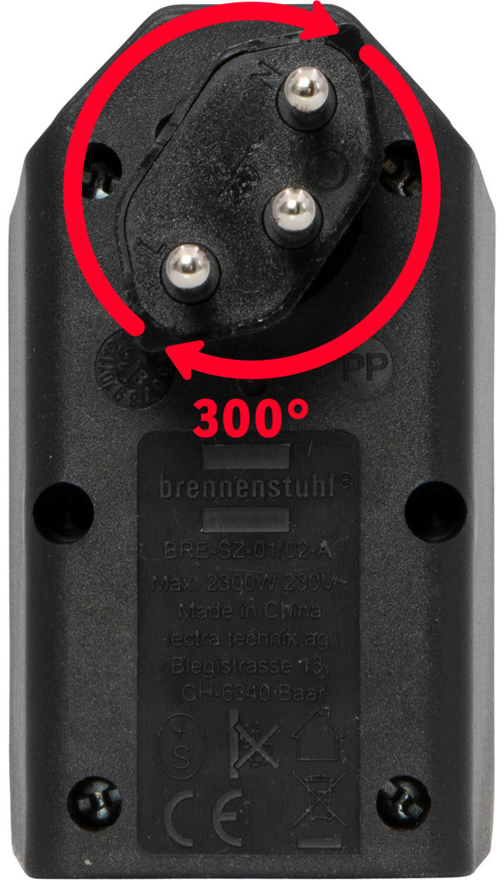 cleverLINE Abzweigstecker 2-fach schwarz, drehbar bis 300° ohne Aufhänger *CH*  - Produktansicht