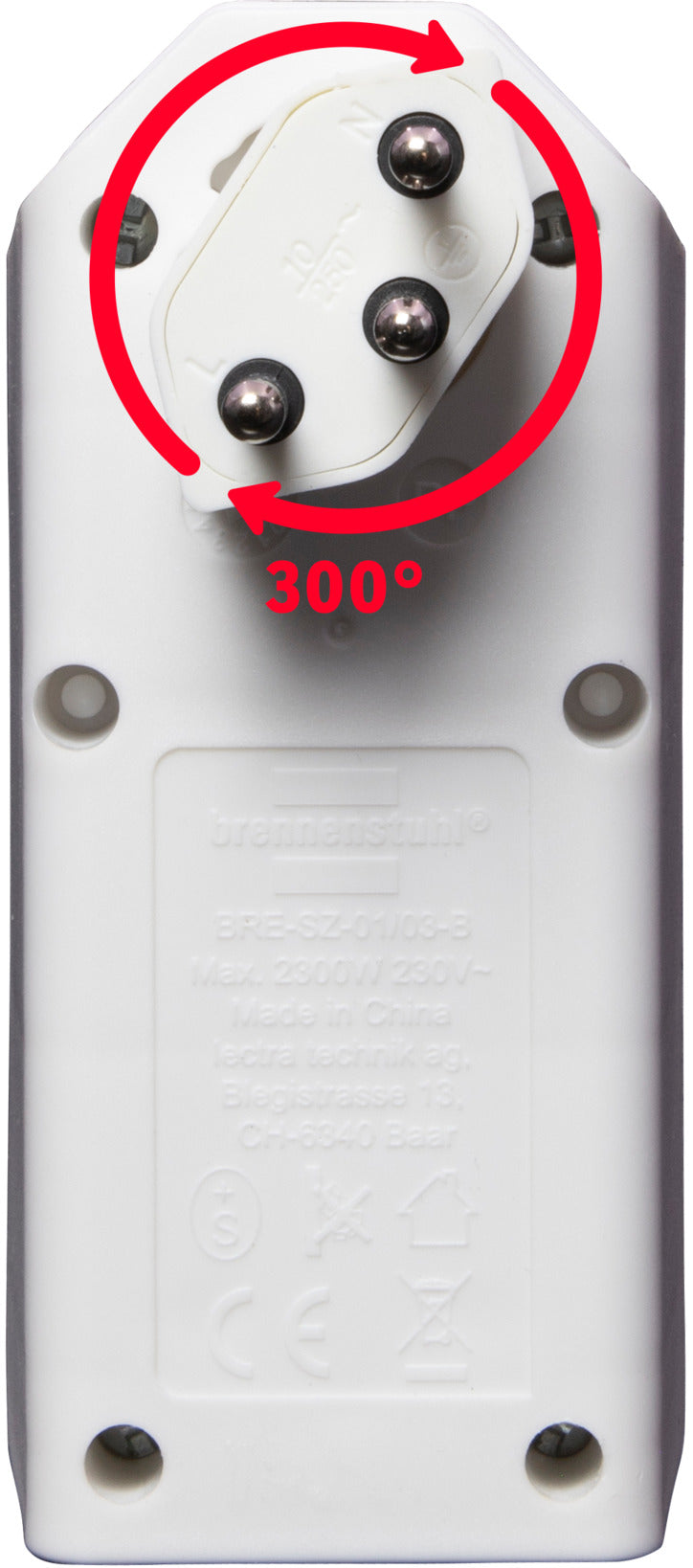 cleverLINE Abzweigstecker 3-fach weiss, drehbar bis 300° ohne Aufhänger *CH*  - Produktansicht
