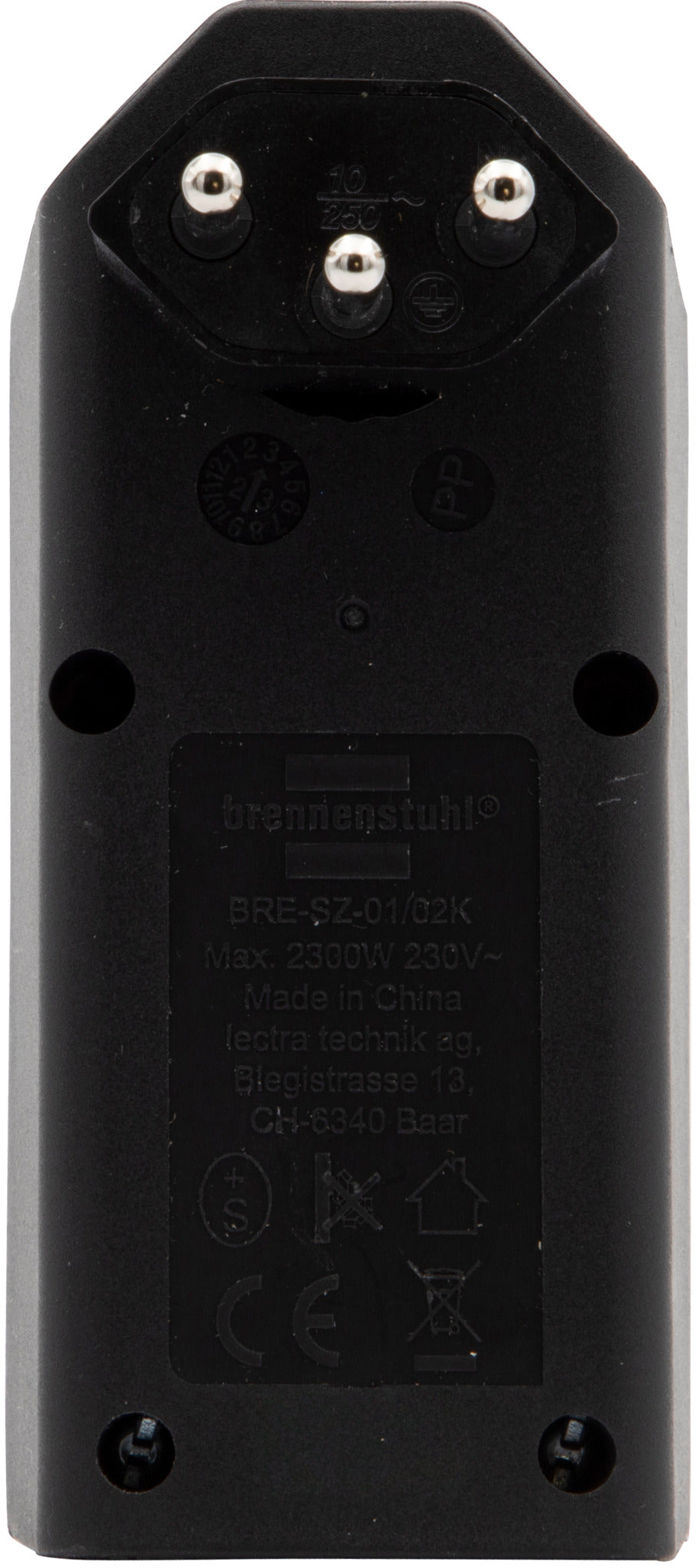 cleverLINE Abzweigstecker 2-fach schwarz mit Schalter, drehbar bis 300° ohne Aufhänger *CH* - Produktansicht
