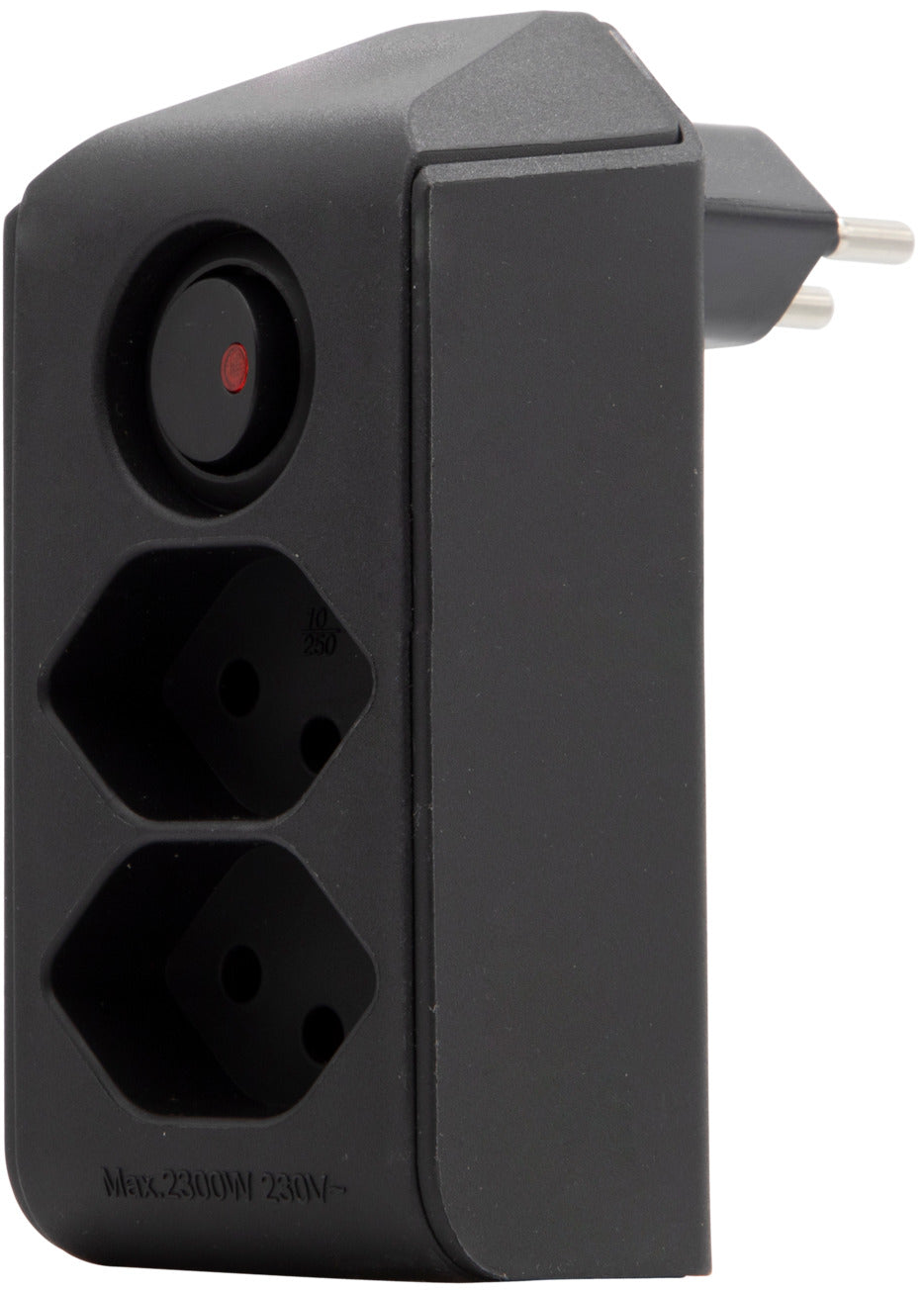 cleverLINE Abzweigstecker 2-fach schwarz mit Schalter, drehbar bis 300° ohne Aufhänger *CH* - Produktbild