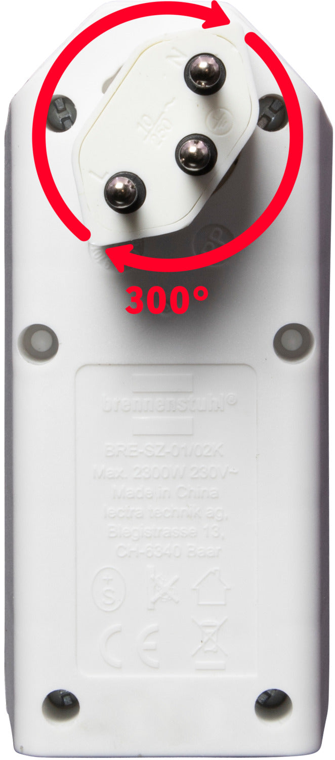 cleverLINE Abzweigstecker 2-fach weiss mit Schalter, drehbar bis 300° ohne Aufhänger *CH* - Produktansicht