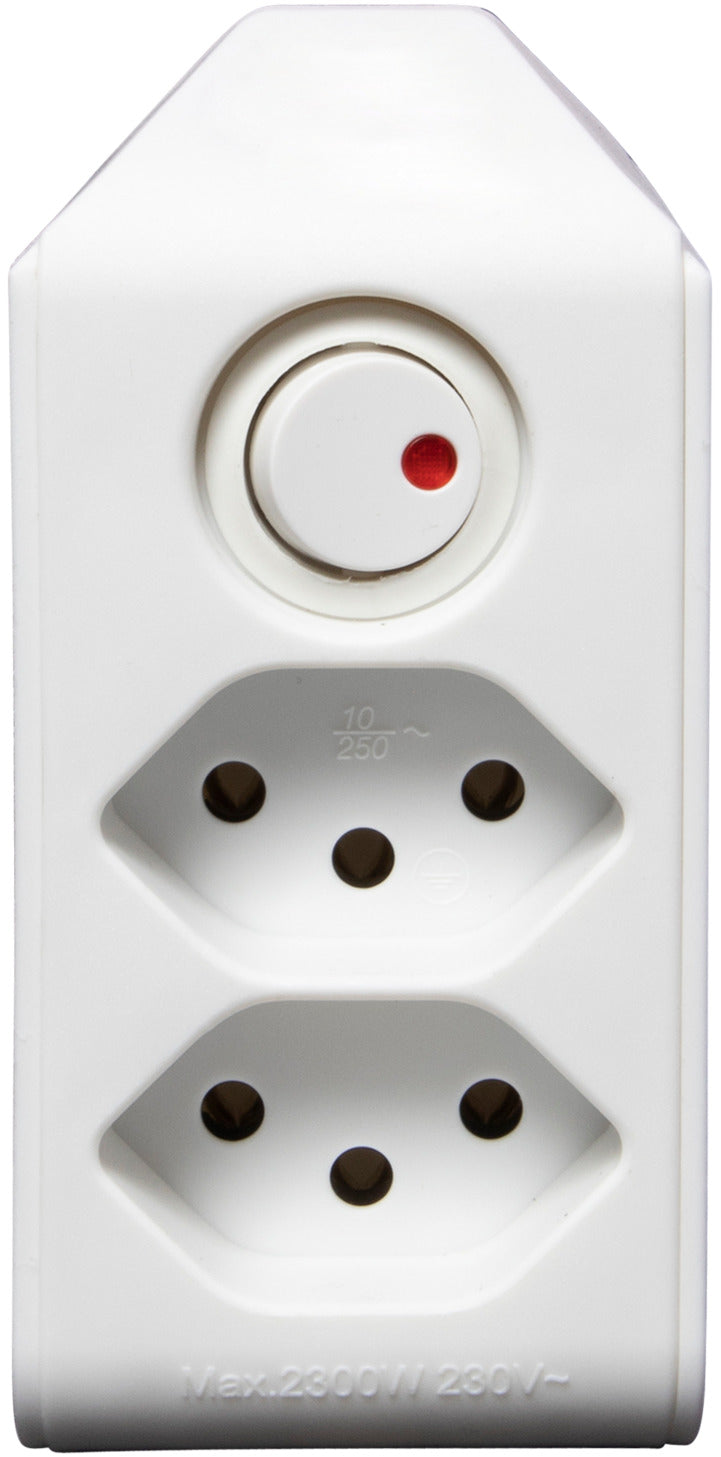 cleverLINE Abzweigstecker 2-fach weiss mit Schalter, drehbar bis 300° ohne Aufhänger *CH* - Produktansicht
