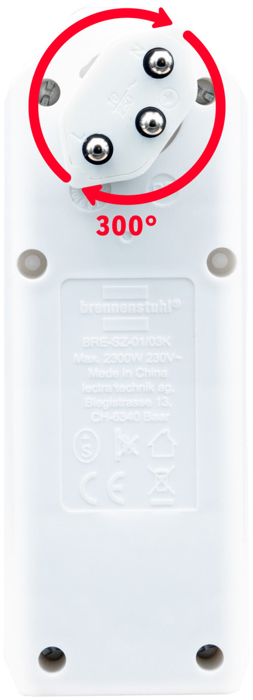 cleverLINE Abzweigstecker 3-fach weiss mit Schalter, drehbar bis 300° ohne Aufhänger *CH* - Produktansicht