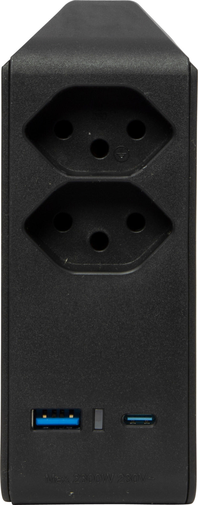 cleverLINE Abzweigstecker 2-fach schwarz mit USB Typ-A und Typ-C, drehbar bis 300° ohne Aufhänger *CH* - Produktansicht