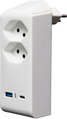 cleverLINE Abzweigstecker 2-fach weiss mit USB Typ-A und USB Typ-C, drehbar bis 300° ohne Aufhänger *CH* - Produktbild