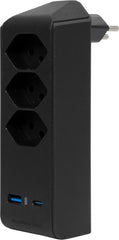 cleverLINE Abzweigstecker 3-fach schwarz mit USB Typ-A und USB Typ-C, drehbar bis 300° ohne Aufhänger *CH* - Produktbild