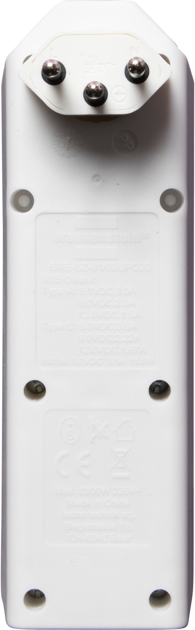 cleverLINE Abzweigstecker 3-fach weiss mit USB Typ-A und USB Typ-C drehbar bis 300° ohne Aufhänger *CH* - Produktansicht