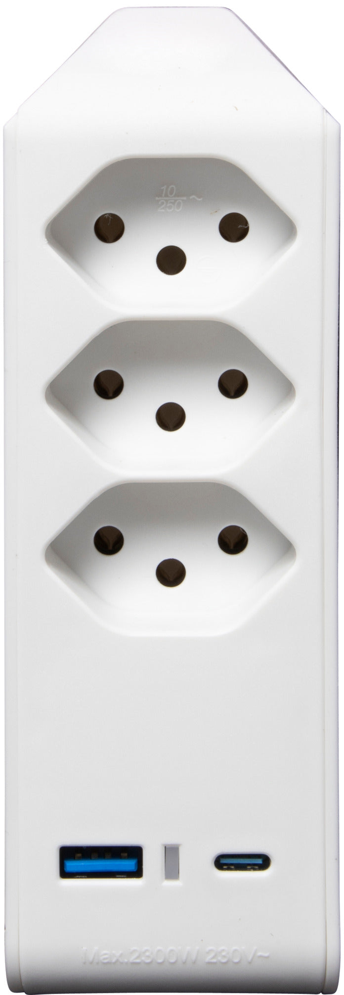 cleverLINE Abzweigstecker 3-fach weiss mit USB Typ-A und USB Typ-C drehbar bis 300° ohne Aufhänger *CH* - Produktansicht