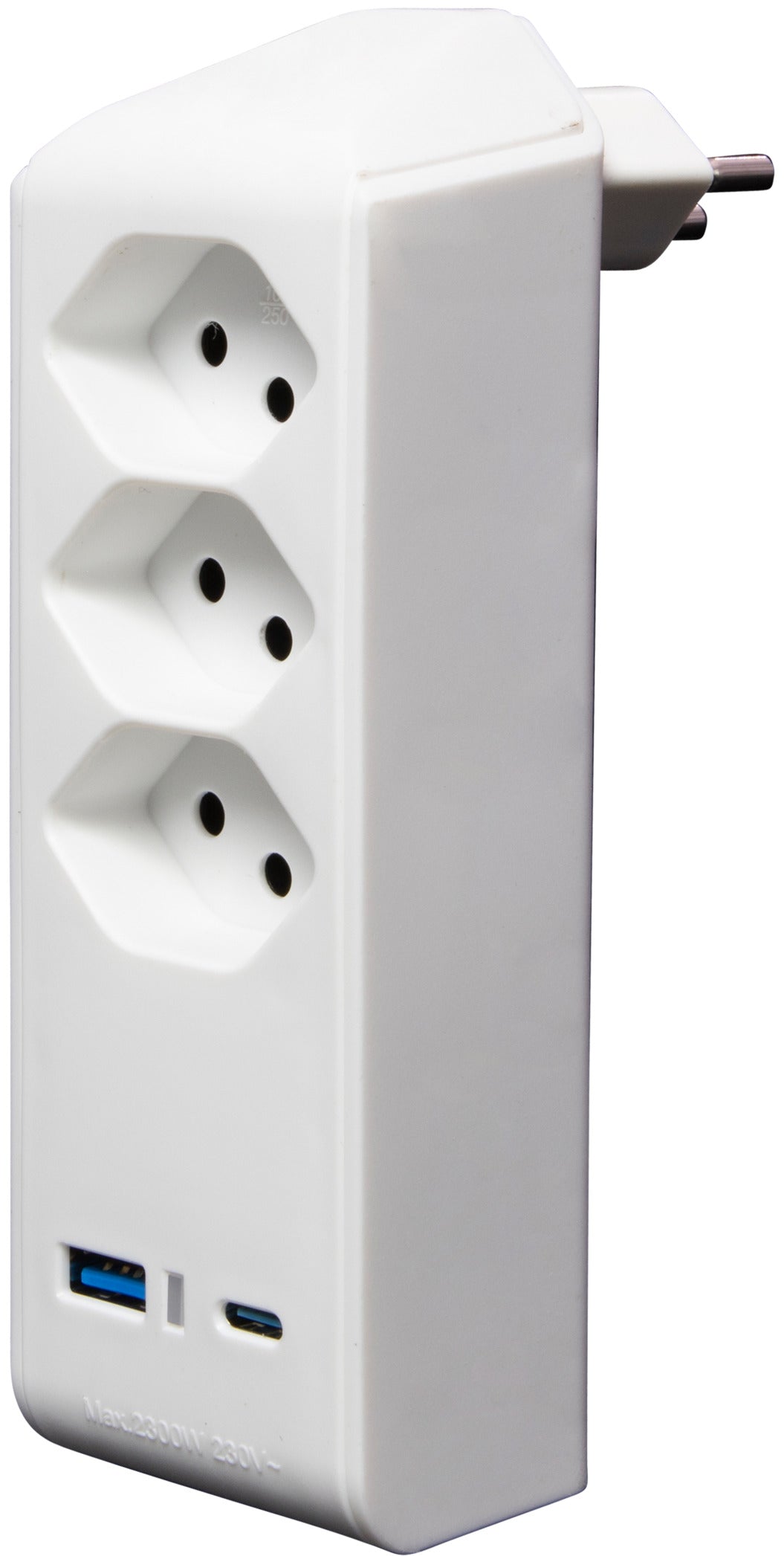 cleverLINE Abzweigstecker 3-fach weiss mit USB Typ-A und USB Typ-C drehbar bis 300° ohne Aufhänger *CH* - Produktbild