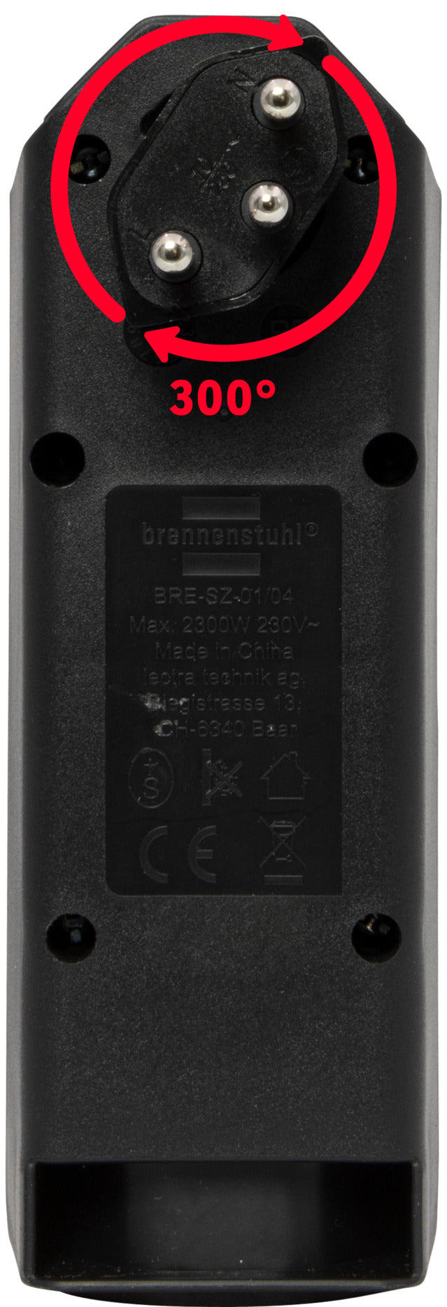 cleverLINE Abzweigstecker 3+1 fach schwarz, drehbar bis 300° ohne Aufhänger *CH* 

 - Produktansicht