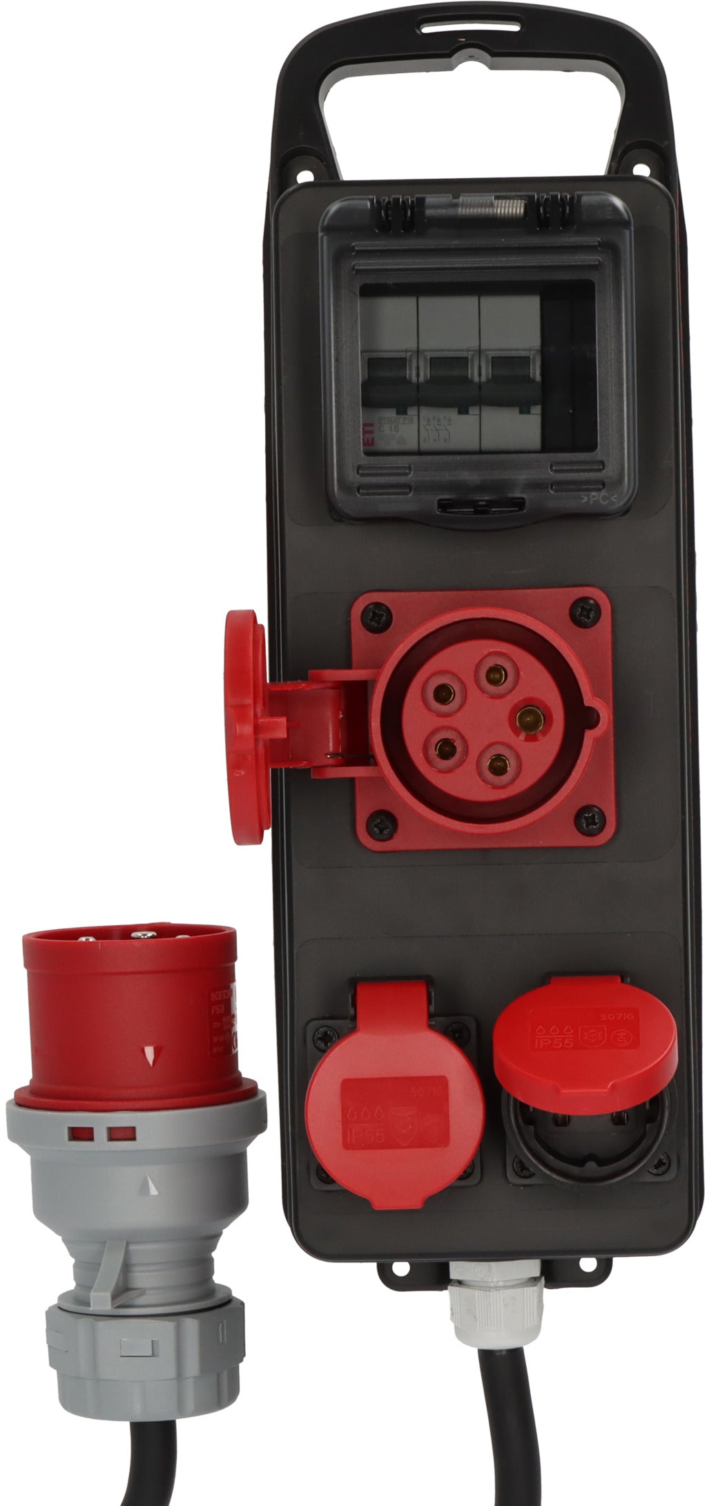 CEE/5 Adapter BSV P LS 400V/32A auf 400V/16A, 1x CEE 16A + 2x T25, CEE 32A Stecker, 1m H07RN-F 5G2,5 schwarz *CH* - Produktansicht