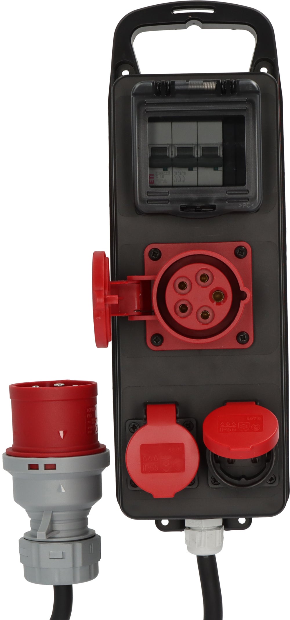 CEE/5 Adapter BSV P LS 400V/32A auf 400V/16A, 1x CEE 16A + 2x T25, CEE 32A Stecker, 1m H07RN-F 5G2,5 schwarz *CH* - Produktansicht