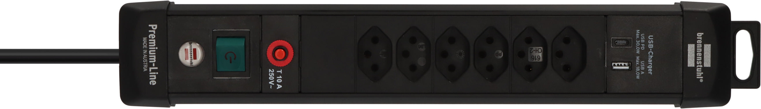 Premium-Line Steckdosenleiste 6-fach mit USB C PD 30W und USB A 18W schwarz 3m H05VV-F 3G1,5 - Produktansicht