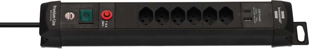 Premium-Line Steckdosenleiste 6-fach mit USB C PD 30W und USB A 18W schwarz 3m H05VV-F 3G1,5 - Produktbild