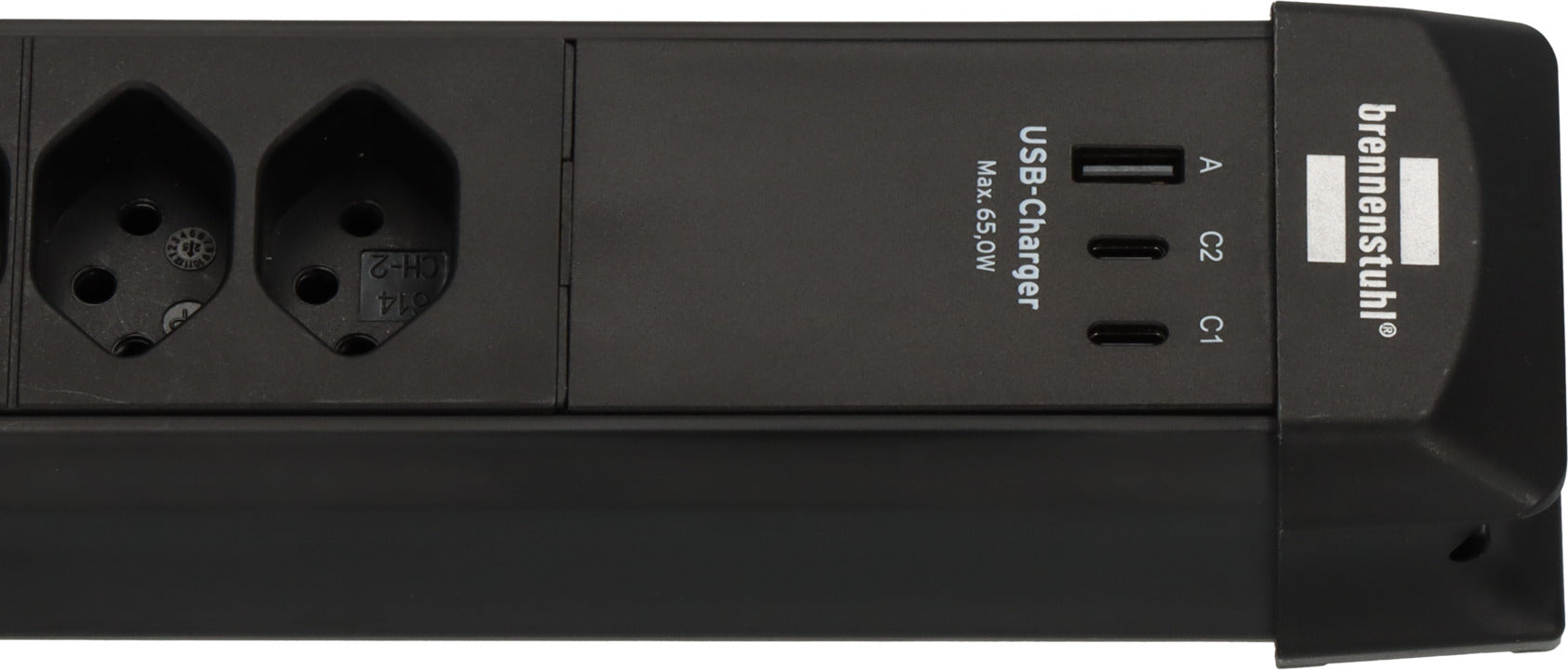 Premium-Line Steckdosenleiste 4-fach (Typ T13) mit 2x USB C PD 65W und USB A 18W schwarz, 3m H05VV-F 3G1,5 - Produktansicht
