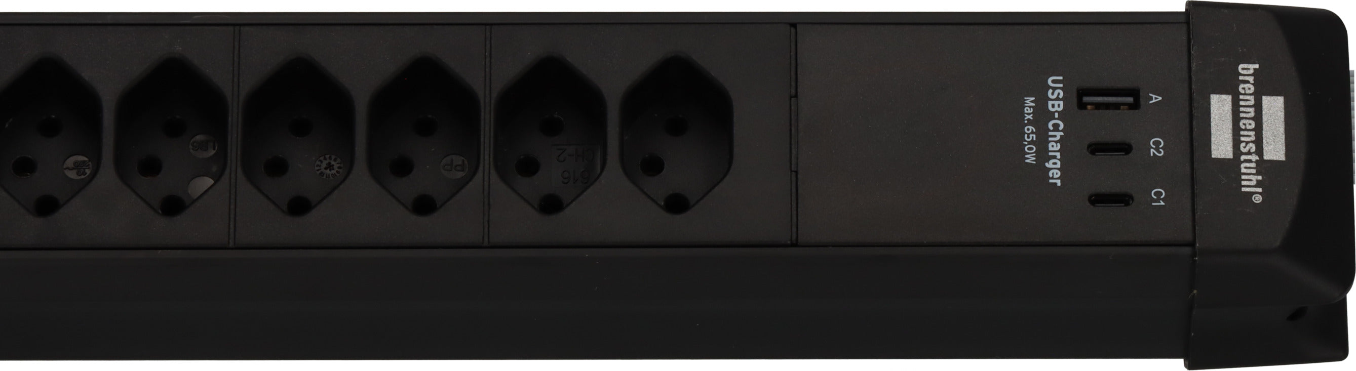 Premium-Line Steckdosenleiste 6-fach (Typ T13) mit 2x USB C PD 65W und USB A 18W schwarz, 3m H05VV-F3G1,5 - Produktansicht