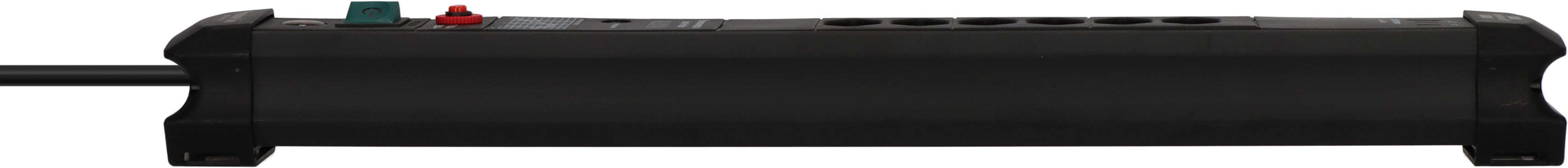 Premium-Line 60.000A Überspannungsschutz-Steckdosenleiste 6-fach (Typ T13) mit 2x USB C PD 65W und 1x USB A 18W schwarz, 3m H05VV-F 3G1,5 - Produktansicht