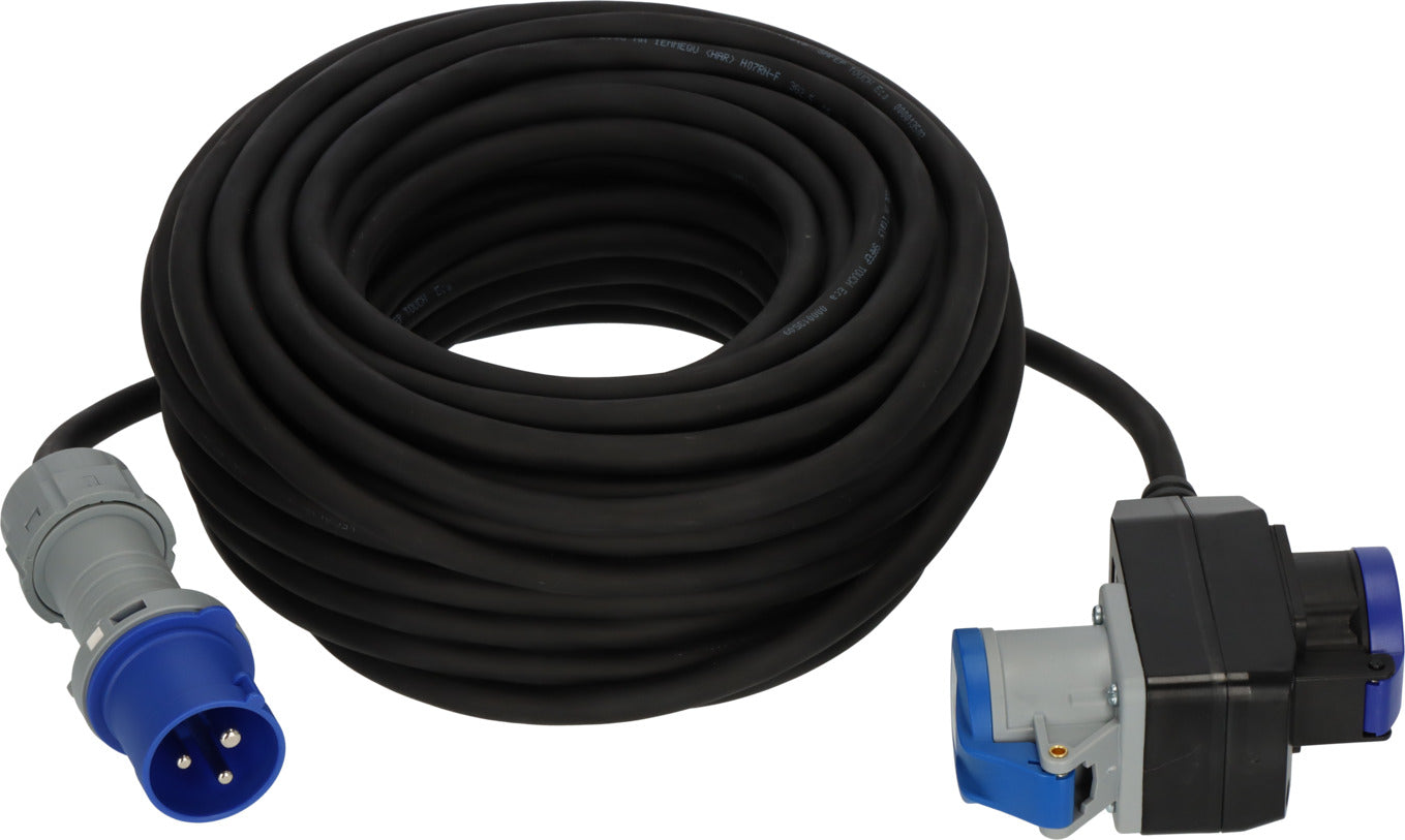 Camping CEE Verlängerungskabel IP44 25m schwarz H07RN-F 3G2,5 CEE-Stecker, Winkelkupplung 230V/16A - Produktansicht