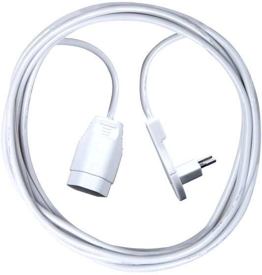 Kunststoff Verlängerungskabel, T12 Flachwinkelstecker, T13 Kupplung, Kabel 5m H05VV-F 3G1,0 weiss *CH* - Produktbild