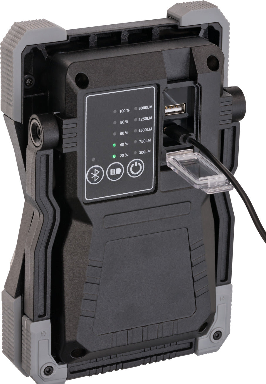 Akku LED Arbeitsstrahler RUFUS 3010 MA, 3000lm, IP65, mit Bluetooth Lautsprecher - Produktansicht
