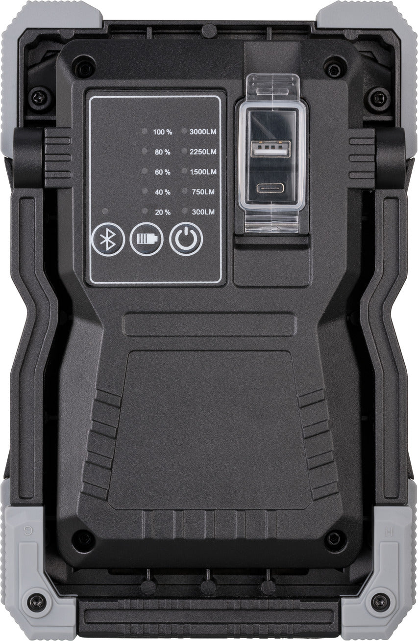 Akku LED Arbeitsstrahler RUFUS 3010 MA, 3000lm, IP65, mit Bluetooth Lautsprecher - Produktansicht