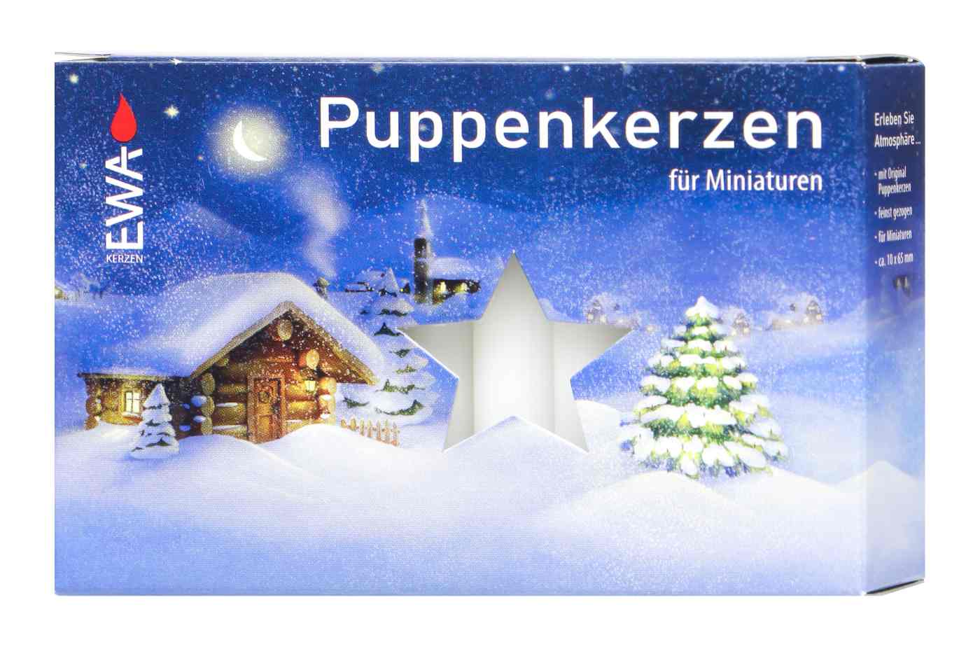 Puppenkerzen Weiß 10 x 65 mm, 20 er