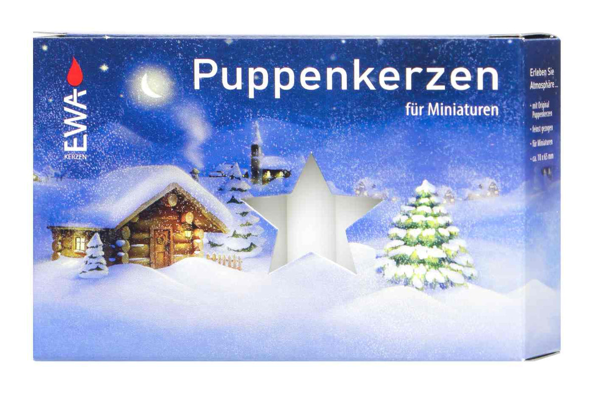 Puppenkerzen Weiß 10 x 65 mm, 20 er