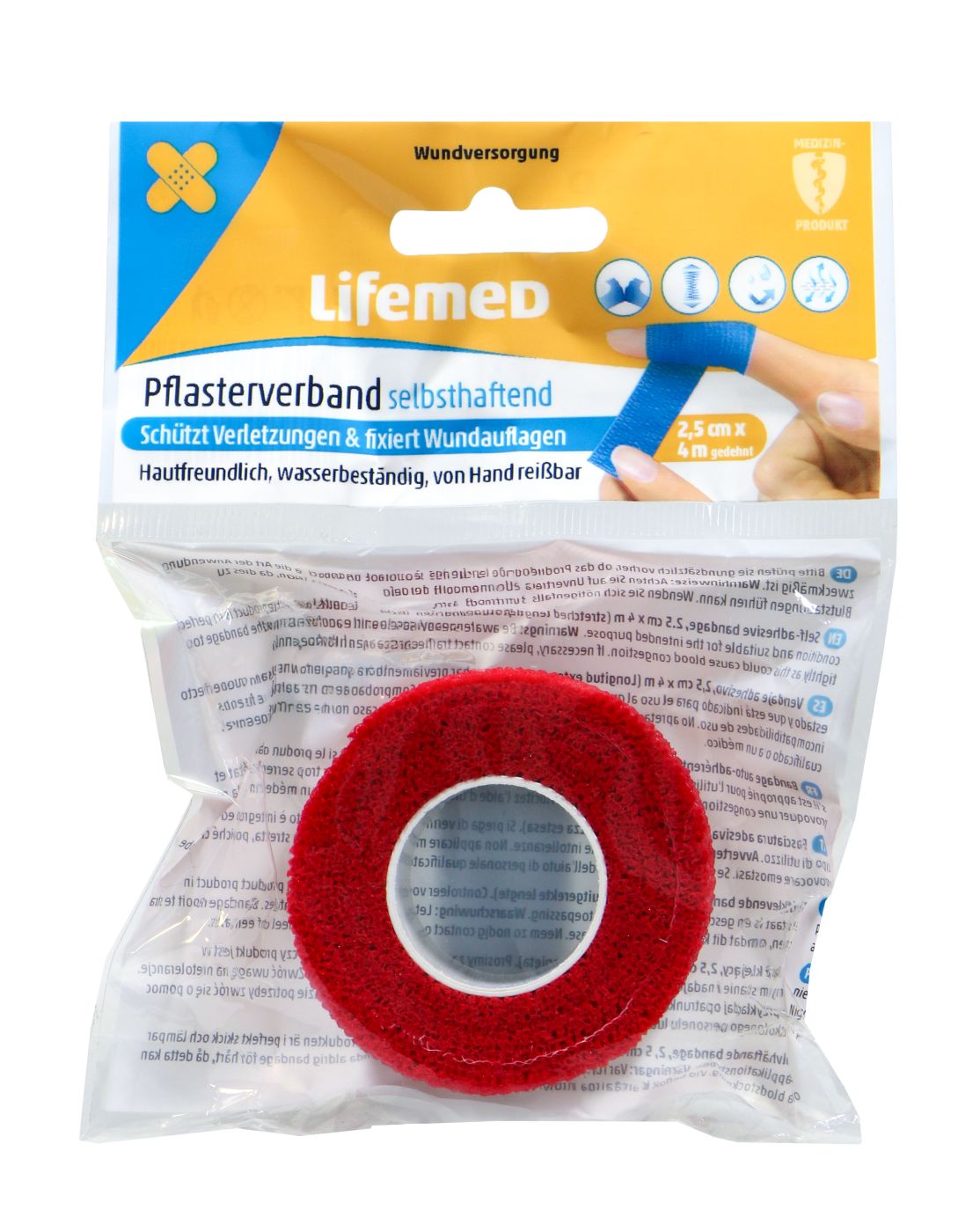 Lifemed Selbsthaftender Pflasterverband farbig sortiert, 2,5cm x 4 Meter
