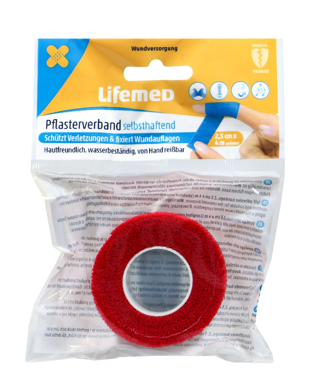 Lifemed Selbsthaftender Pflasterverband farbig sortiert, 2,5cm x 4 Meter