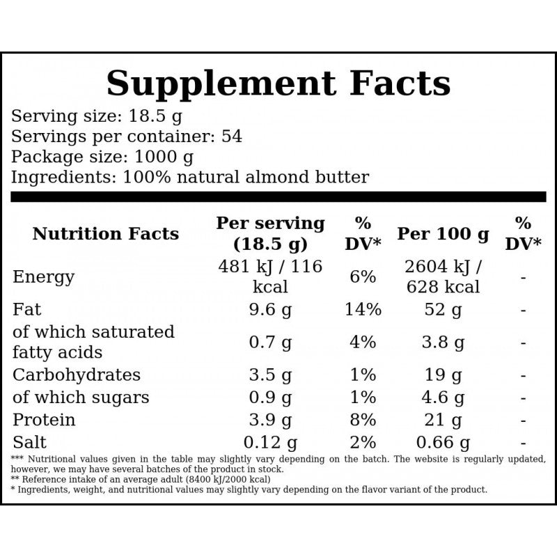 Almond Butter Natural - 1000g - Smooth