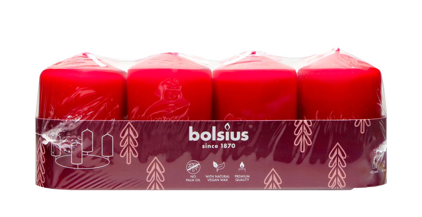 Bols.Stumpenkerze Bordeaux 4 er, 60 x 40 mm
