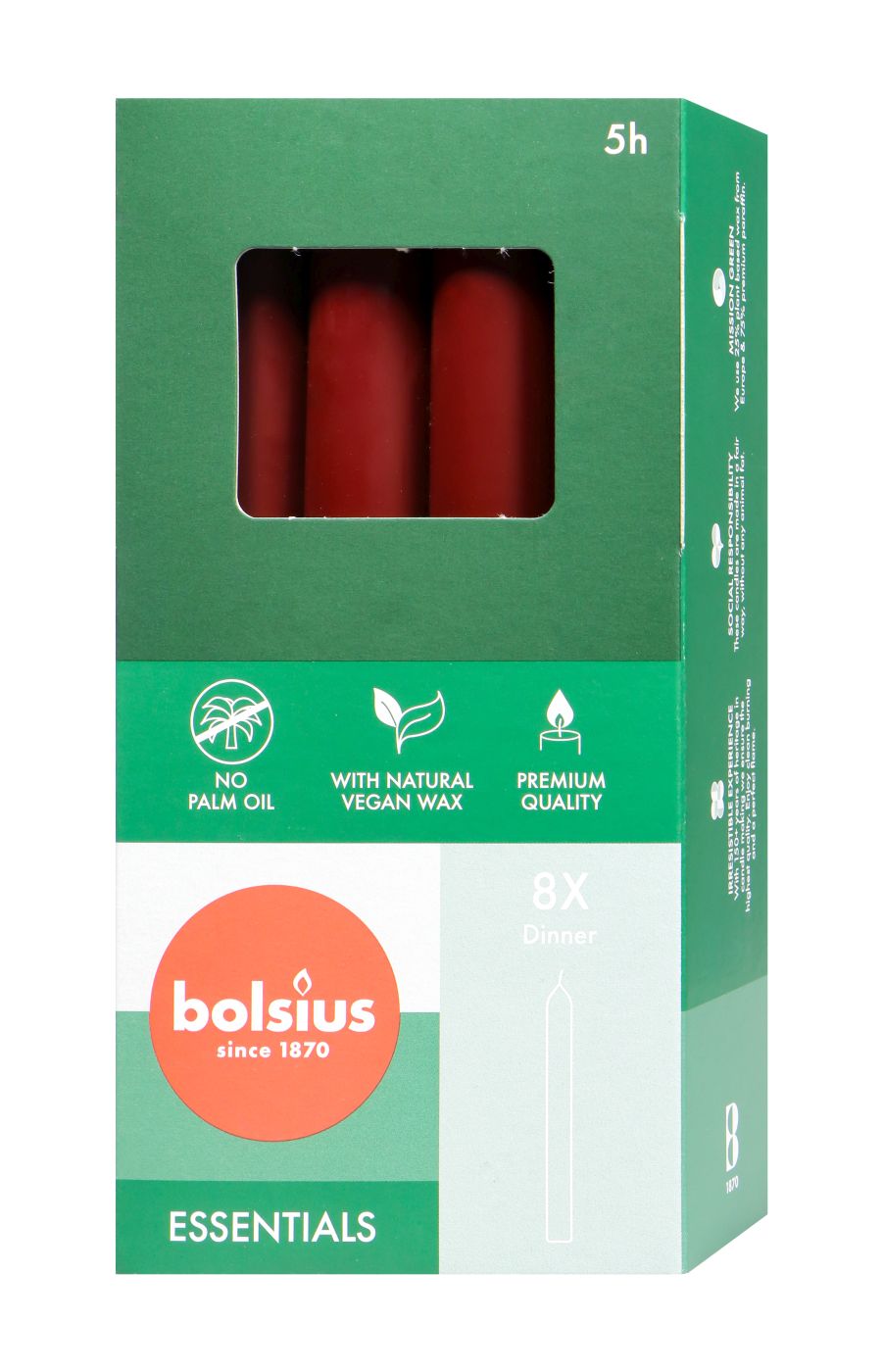 Bolsius Haushaltskerzen Samtrot, 8 er