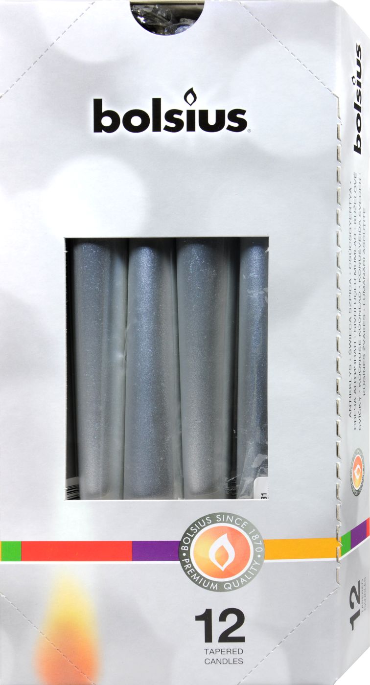 Bolsius Spitzkerze Silber, 250 x 25 mm