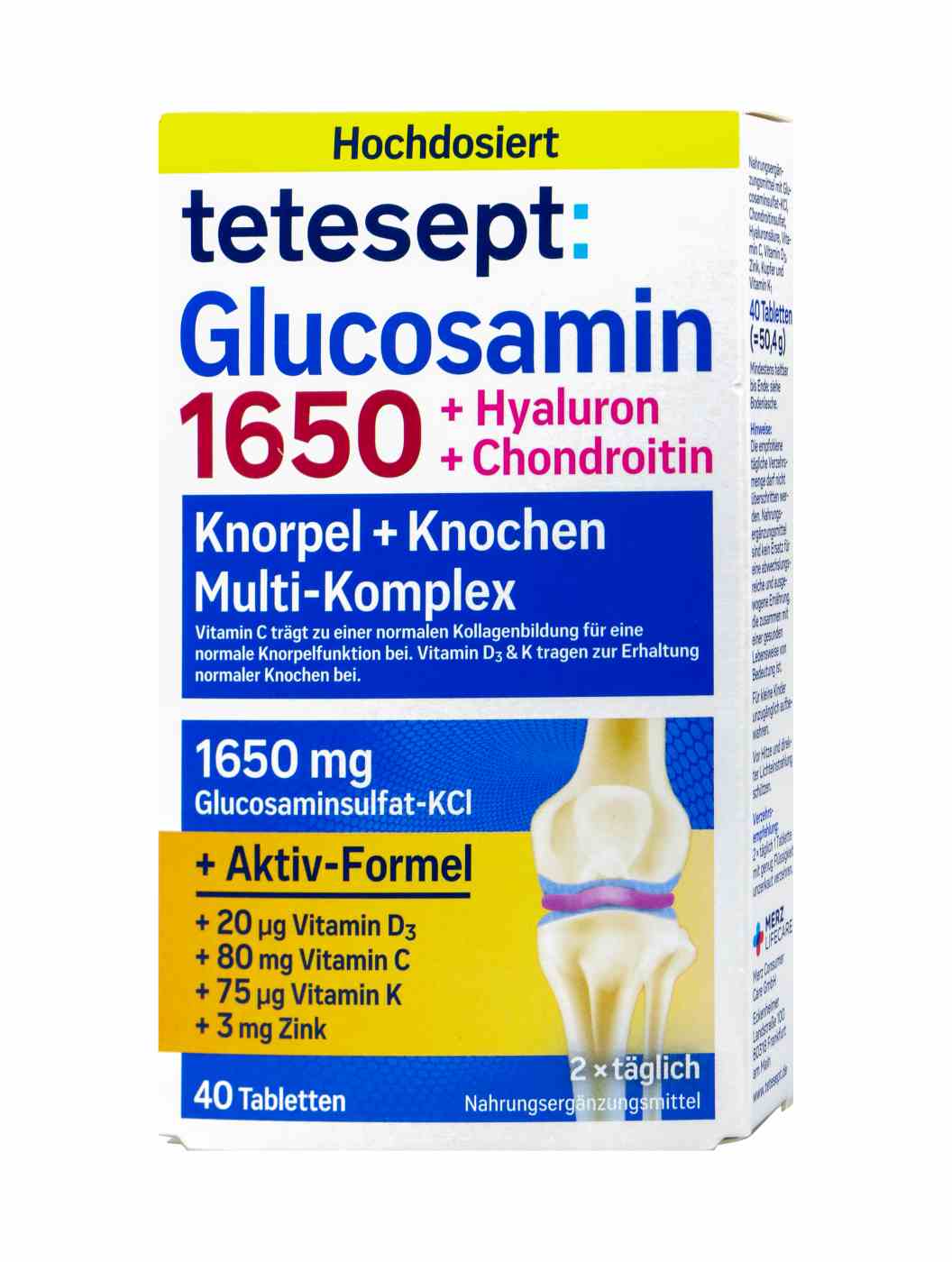 Tetesept Glucosamin 1650 + Hyal. + Chondroitin f. Knorpel + Knochen, 40 er