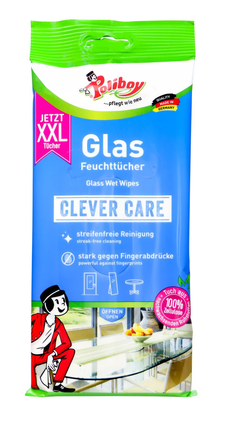 Poliboy Clever Care Glas Feuchttücher, 24 er