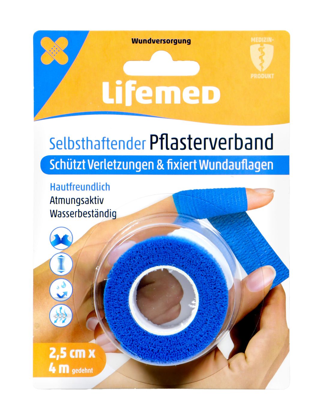 Lifemed Selbsthaftender Pflasterverband, 4 m x 2,5 cm, 1 er