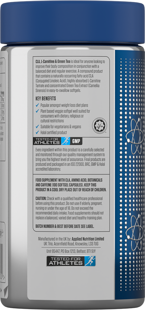 Applied Nutrition CLA, L-Carnitine & Green Tea - 100 softgels