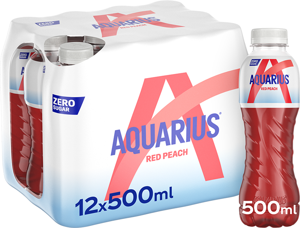 Aquarius Zero Sugar - 12 x 500 ml - Red Peach