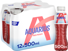 Aquarius Zero Sugar - 12 x 500 ml - Red Peach