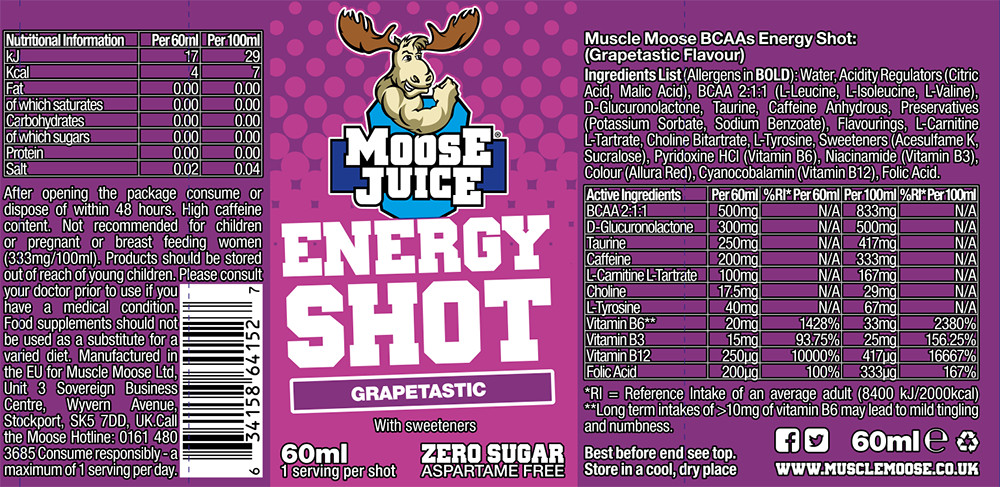 Muscle Moose Energy Shots - 12 x 60 ml