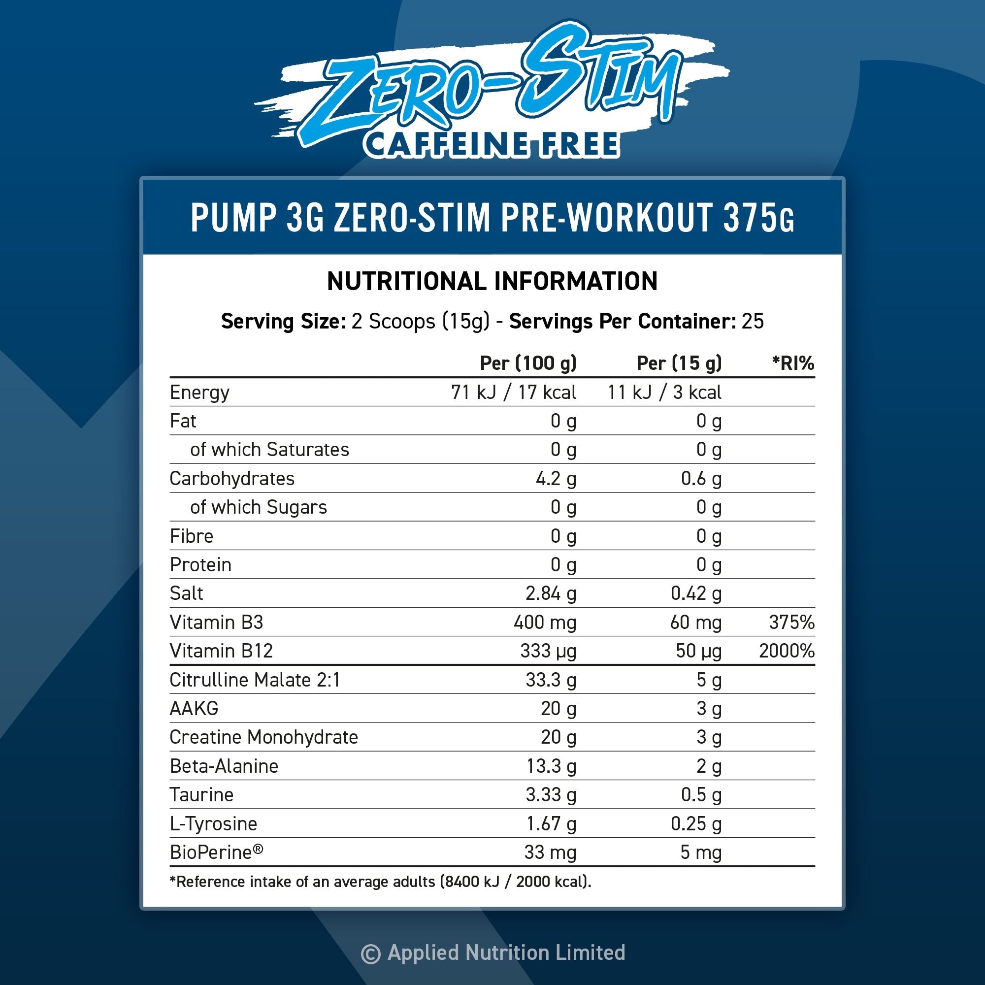 Applied Nutrition Pump 3G Zero Stim - 375 g