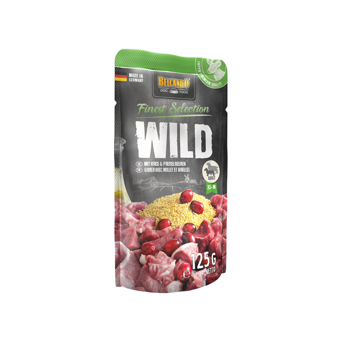 BEUTEL BELCANDO 125 G WILD MIT HIRSE   UND PREISEBEEREN - 12 STK