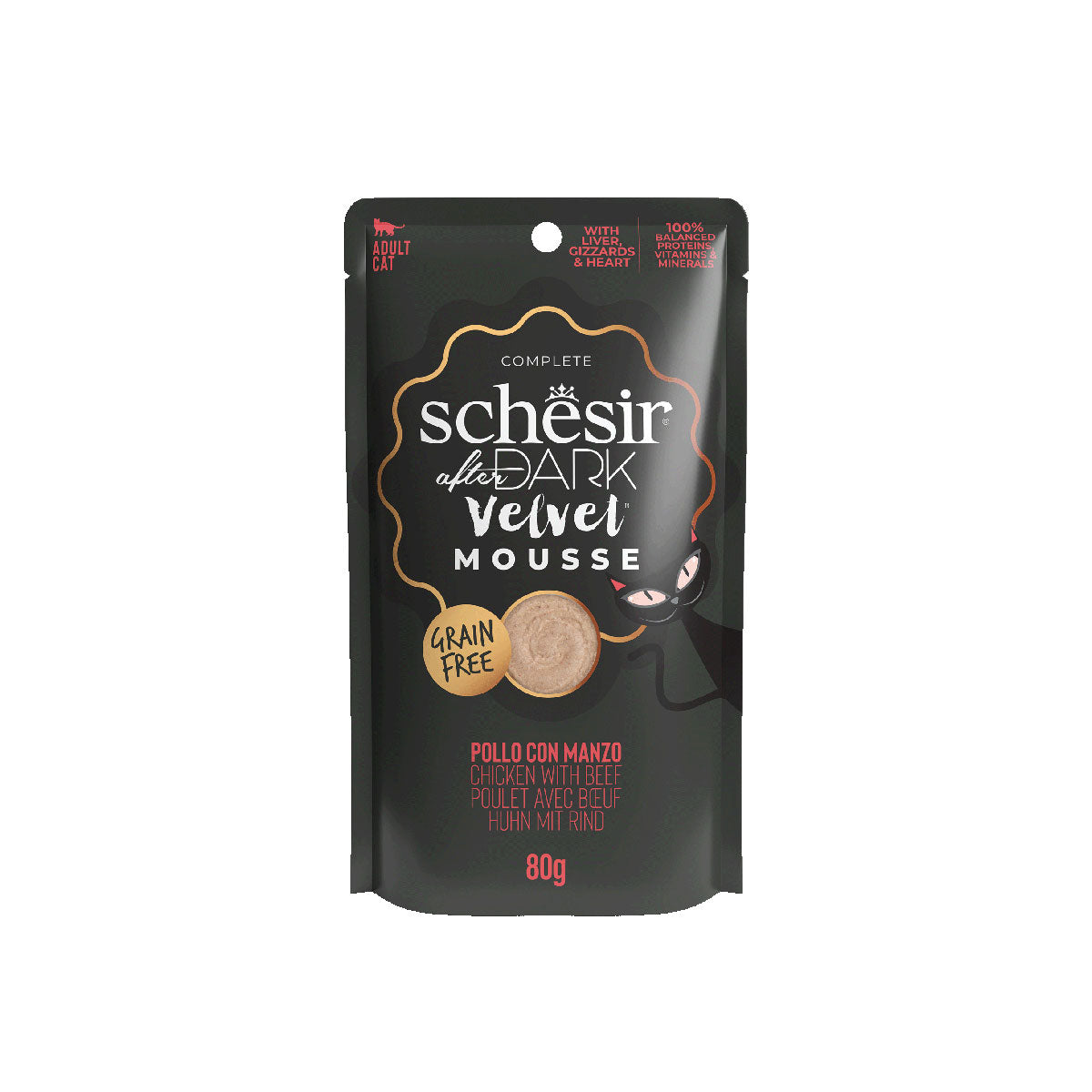 SCHESIR AFTER DARK MOUSSE BEUTEL 12 X 80G HÜHNCHEN- UND RIND